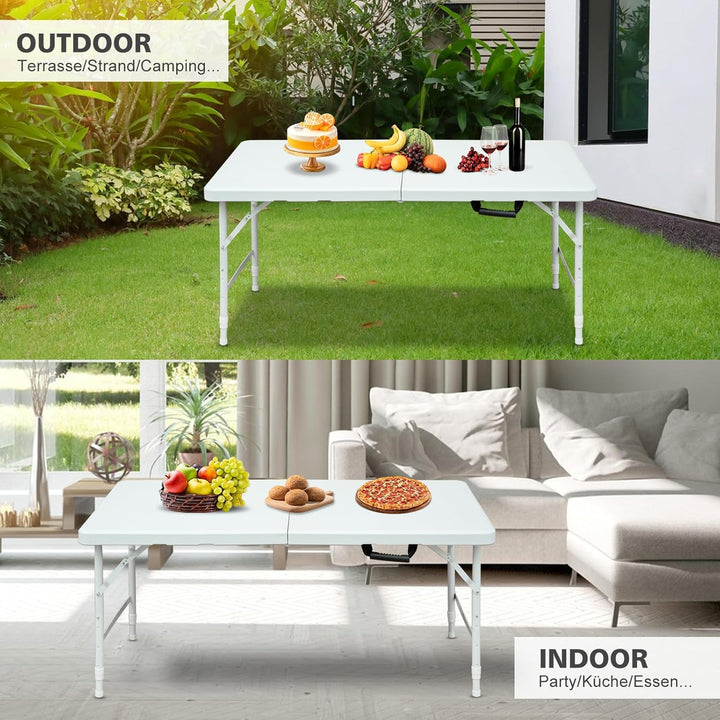 Klapptisch 125x61cm Kunststoff Klappbar Gartentisch Multifunktional Campingtisch mit Griff für BBQ,