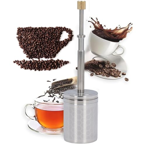 Tragbare Mikro-French-Press aus Edelstahl, Wiederverwendbare Kaffee- und Teefilterpresse, Federantri