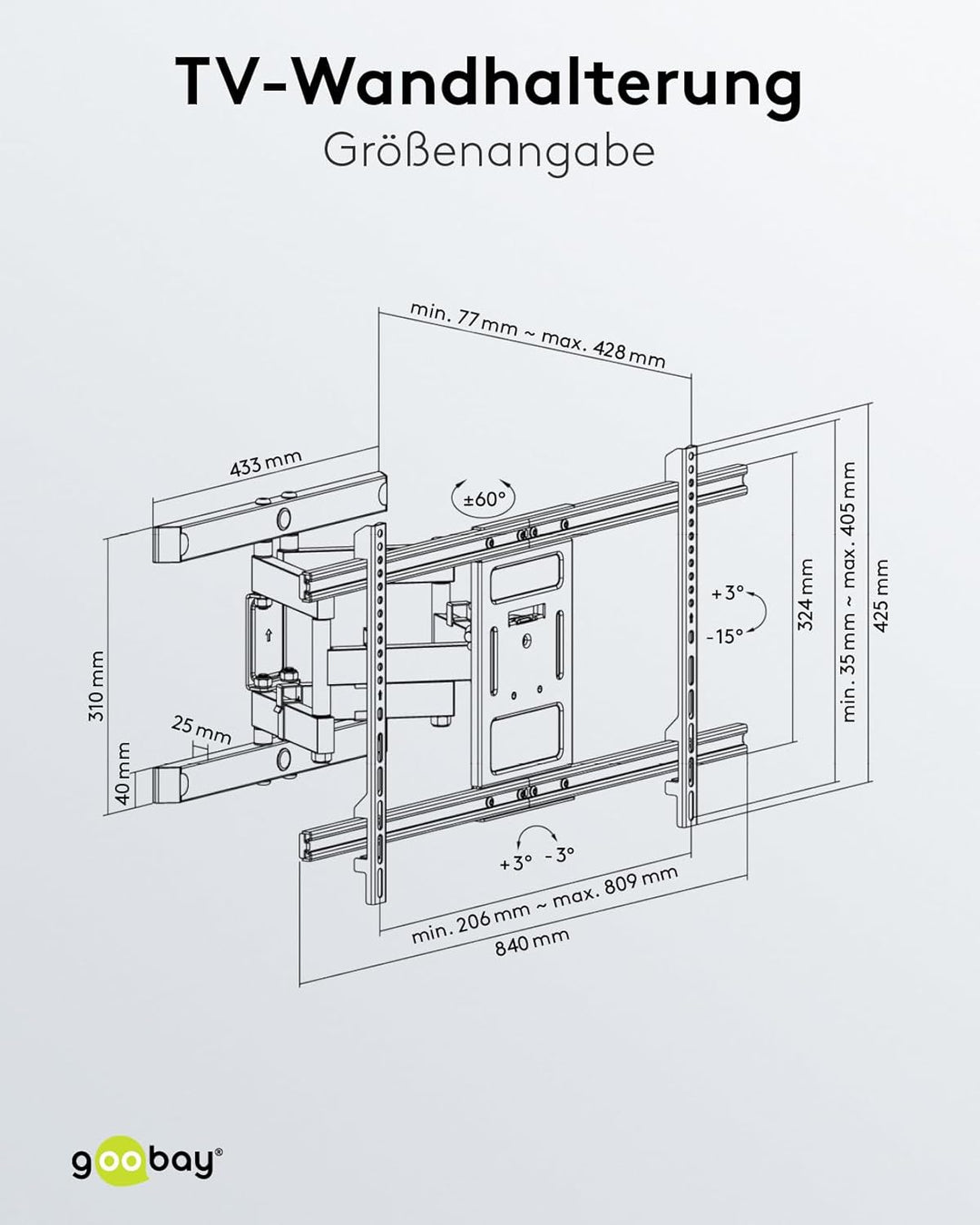 Goobay 49746 TV-Wandhalterung Pro FULLMOTION (XL) 43" bis 100" (109-254 cm), vollbeweglich, schwenkb