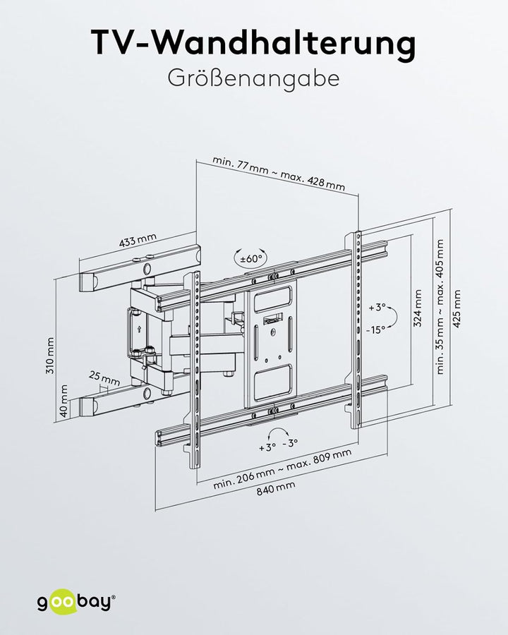 Goobay 49746 TV-Wandhalterung Pro FULLMOTION (XL) 43" bis 100" (109-254 cm), vollbeweglich, schwenkb