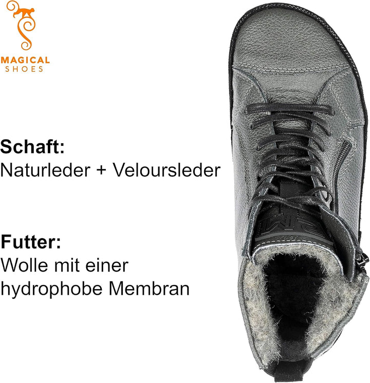 Magical Shoes Barfussschuhe gefüttert für Damen & Herren, Schnürstiefel, Stiefel Winter, minimalisti