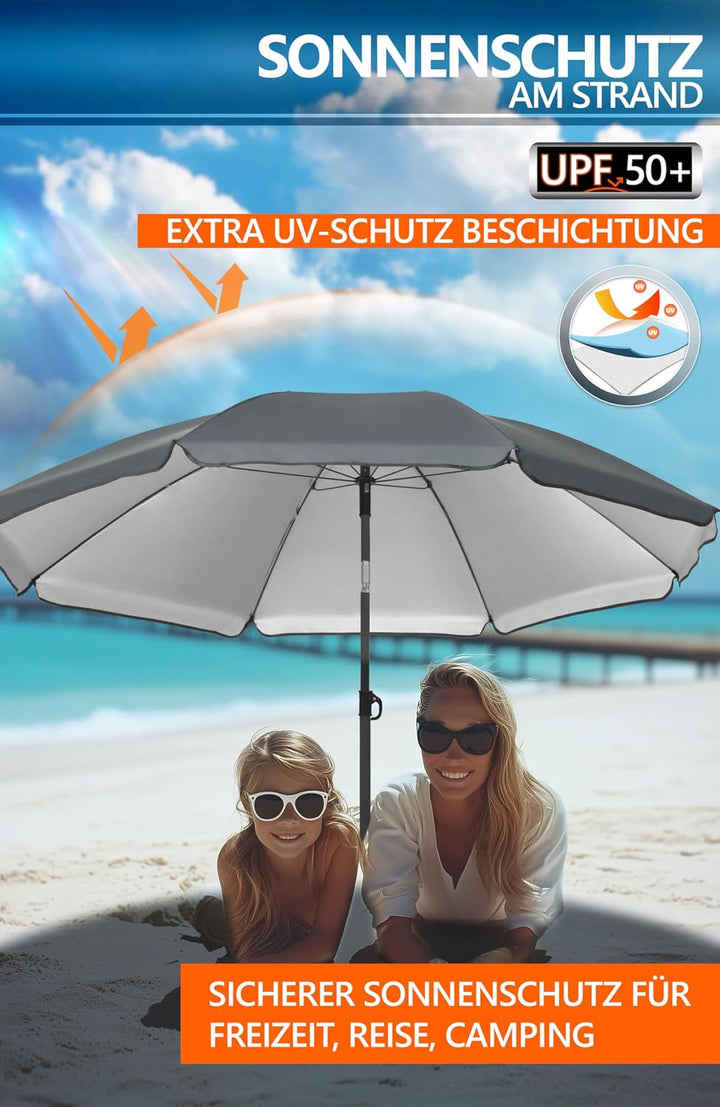4smile Sonnenschirm Strand SunnyJoy Ø 160 cm, 3er Set - Strandschirm mit UV Schutz 50+, inkl. Sonnen