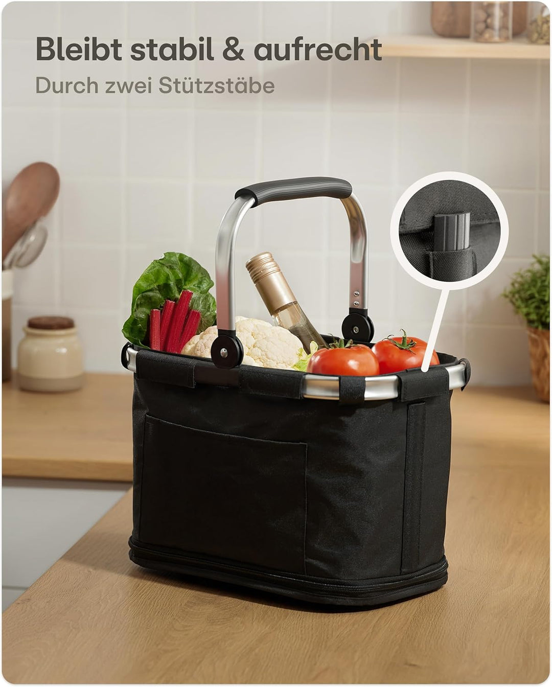 Praknu Einkaufskorb Faltbar Klein – 2 in 1 Erweiterbar 15L auf 25L – Abnehmbarer & Waschbarer Bezug