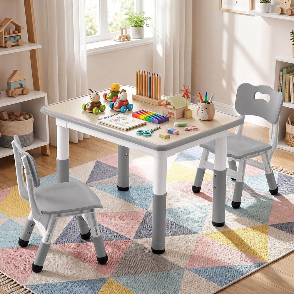 Playpals Kindertisch mit 2 Stühlen Set für Kinder von 2 bis 10 Jahren | Tisch Stuhl höhenverstellbar
