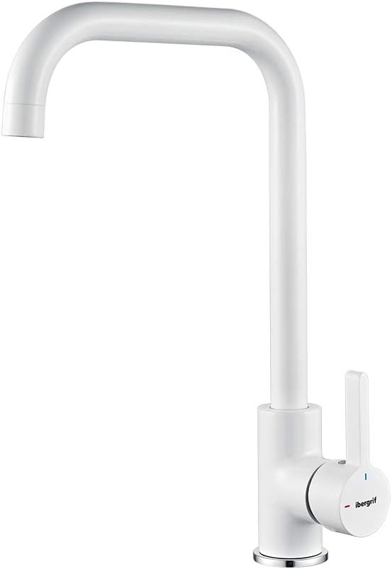 IBERGRIF M22105W, Hoch Küchenarmatur, Einhebel Spültischarmatur, Wasserhahn für Küche, Weiss, Weiss