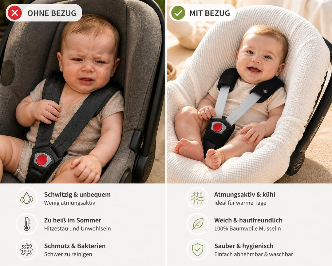 BEZUG Babyschale Sommer Sommerbezug Universal 100% Musselin Baumwolle Schonbezug Babyschalebezug (MU