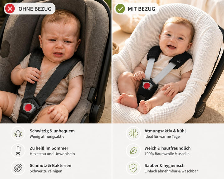 BEZUG Babyschale Sommer Sommerbezug Universal 100% Musselin Baumwolle Schonbezug Babyschalebezug (MU