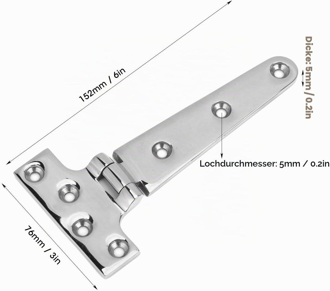 2 Stück 152 * 76mm T-Scharnier 316 Edelstahl T-Förmiges Scharnier Hochleistungs Türscharnier für Yac