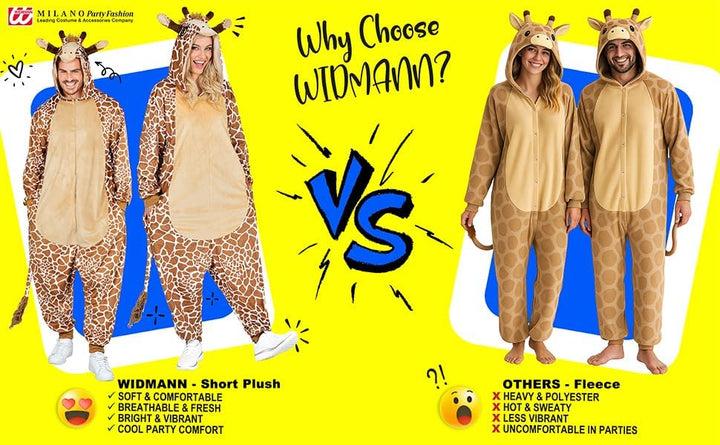 W WIDMANN MILANO Party Fashion - Tier Overall für Erwachsene, weicher Plüsch Jumpsuit mit Kapuze, Ti