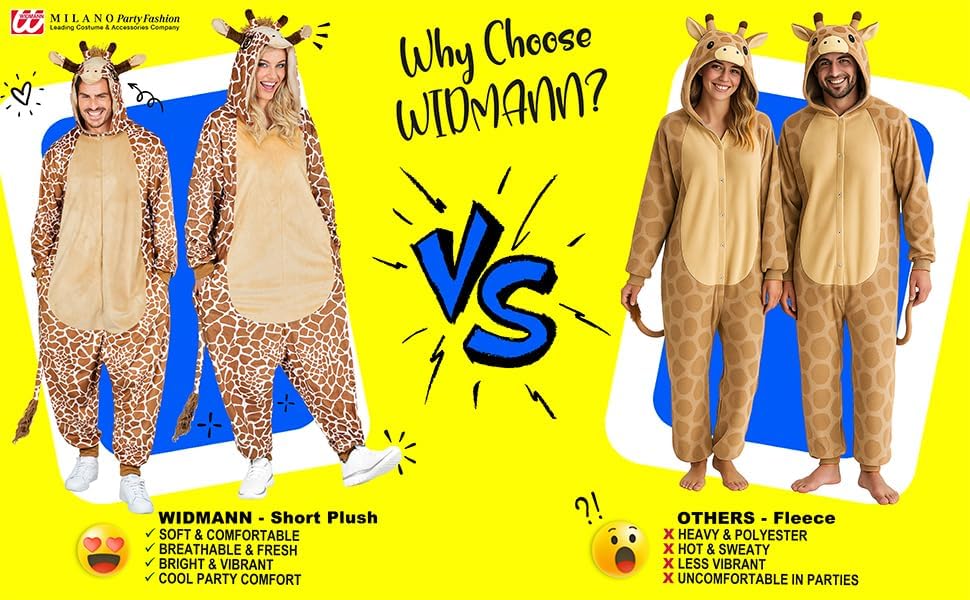 W WIDMANN MILANO Party Fashion - Tier Overall für Erwachsene, weicher Plüsch Jumpsuit mit Kapuze, Ti