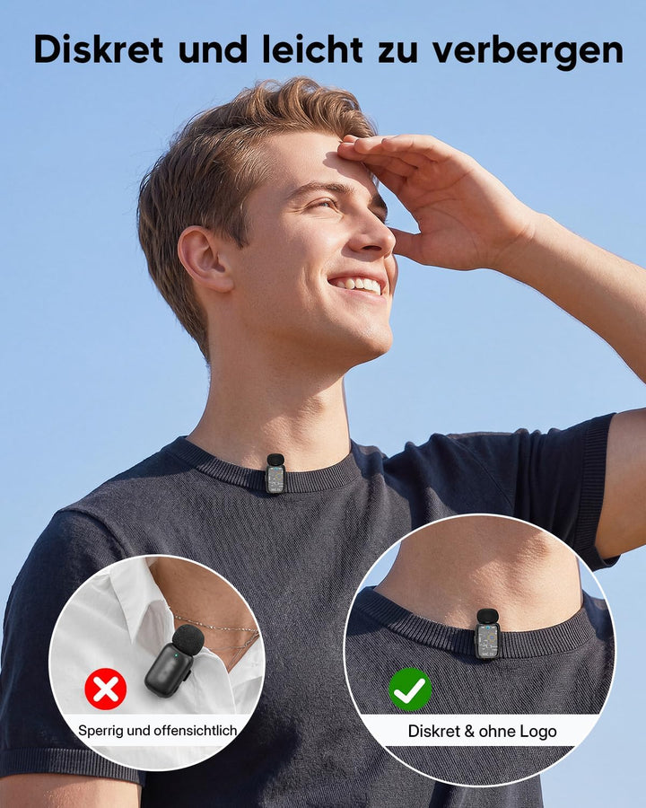 ZealSound Mini Kabellos Mikrofon für iPhone Handy Android iPad, mit USB-C/Lightning-Stecker,Stummsch