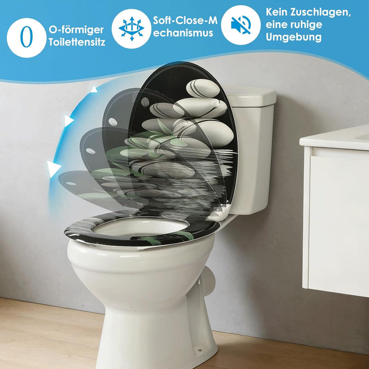 Duroplast-Toilettensitz, O-förmiger Toilettendeckel mit Soft-Close-Mechanismus, Edelstahlscharnier,