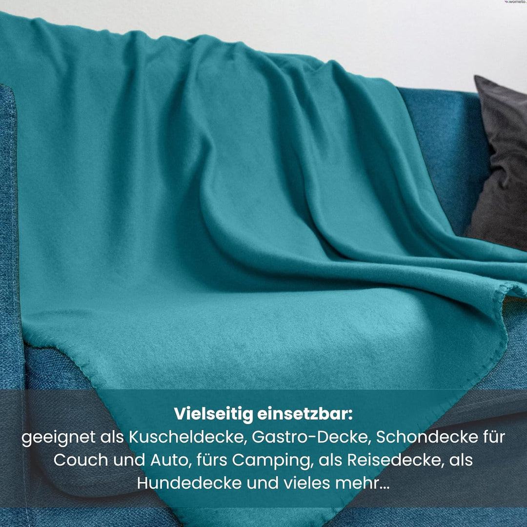 wometo 10er Vorteilspack Fleecedecke130x160 ca. 400g mit Anti-Pilling und Kettelrand türkis