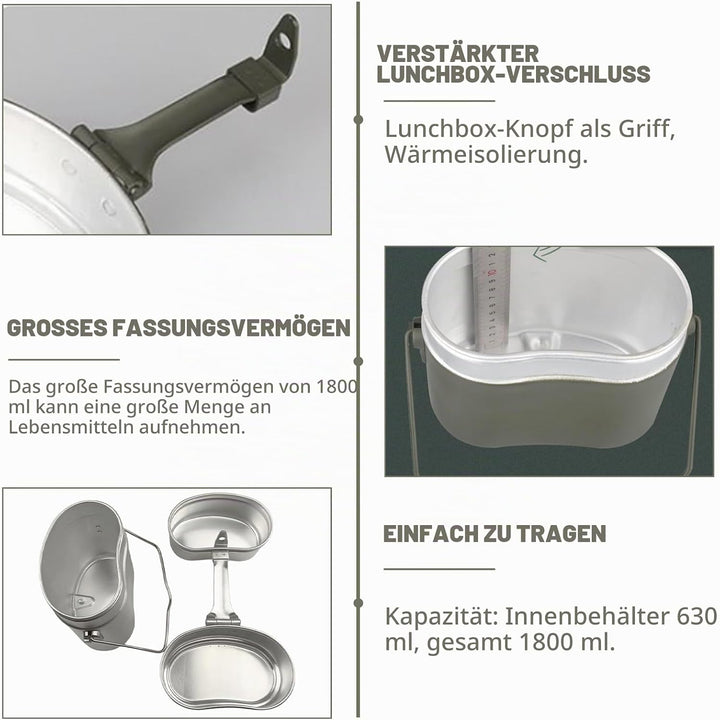 Bundeswehr Essgeschirr Set, Camping Hitzebeständig Kochgeschirr Outdoor mit Faltbarer Gabel Messer u