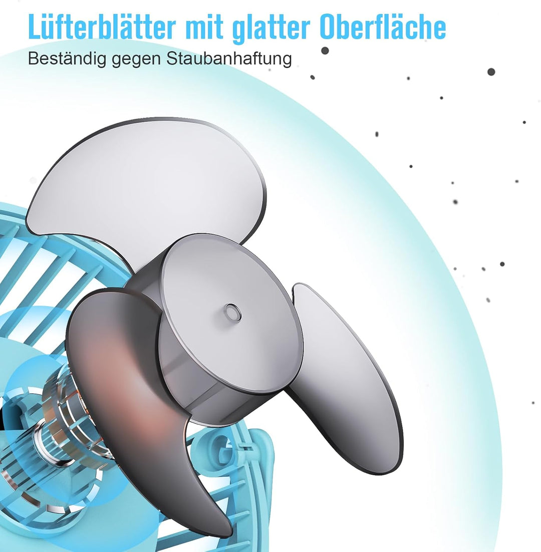 HONYIN Mini Ventilator mit Clip, 720 Grad Drehung Kleiner USB Ventilator, Starke + Stabile Klammer,