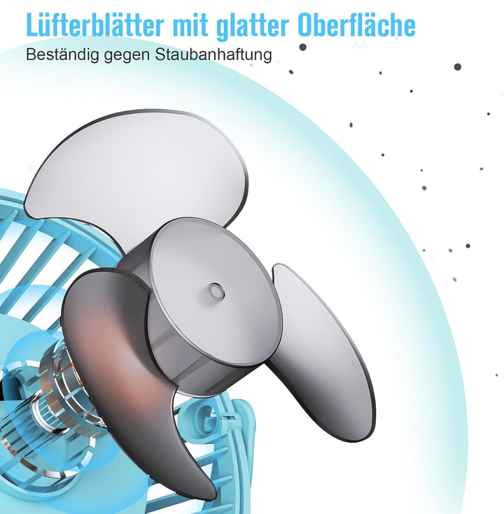 HONYIN Mini Ventilator mit Clip, 720 Grad Drehung Kleiner USB Ventilator, Starke + Stabile Klammer,