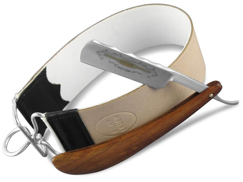 Rasiermesser Holzgriff mit Goldätzung mit Profi Leder Leinen Streichriemen im Set Angebot