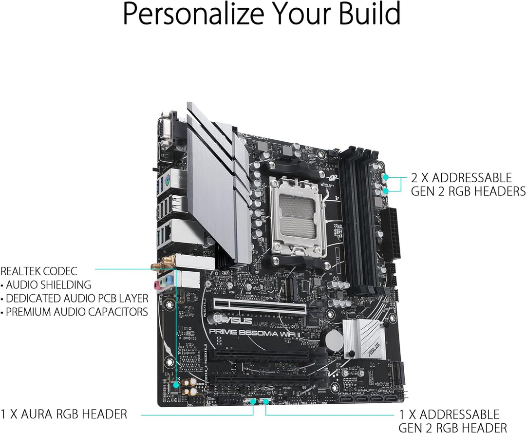 ASUS Prime B650M-A WIFI Gaming Mainboard Sockel AMD AM5 (Ryzen 7000, micro-ATX, DDR5 Speicher, PCIe