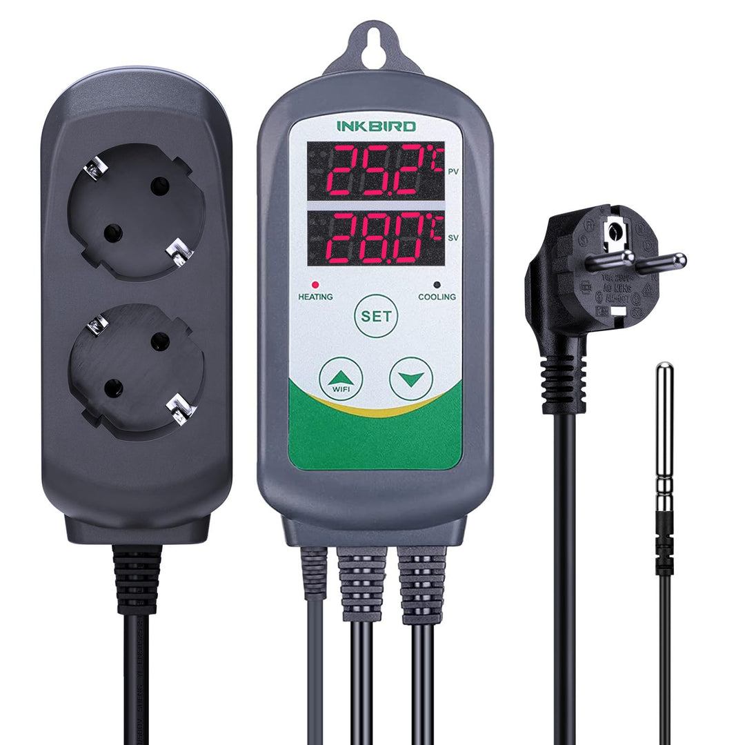 Inkbird ITC-308 Temperatur Steuerung Steckdosen 220V Thermostat mit NTC Sensorsonde für Gewächshaus