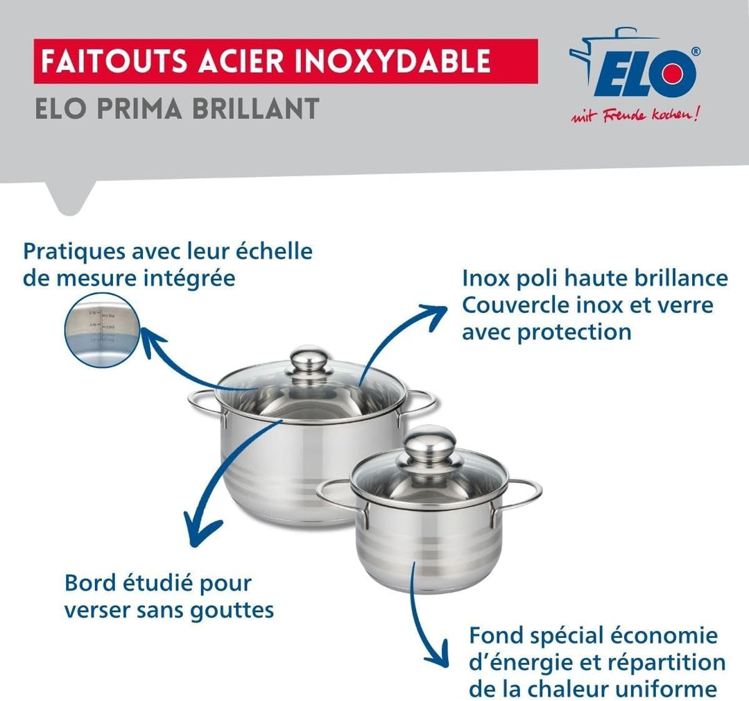 ELO 9873150 Kochgeschirr-Set, 3-teilig, 1 Bratpfanne 32 cm und 2 Kochtöpfe 14 und 20 cm Elo Profi, g