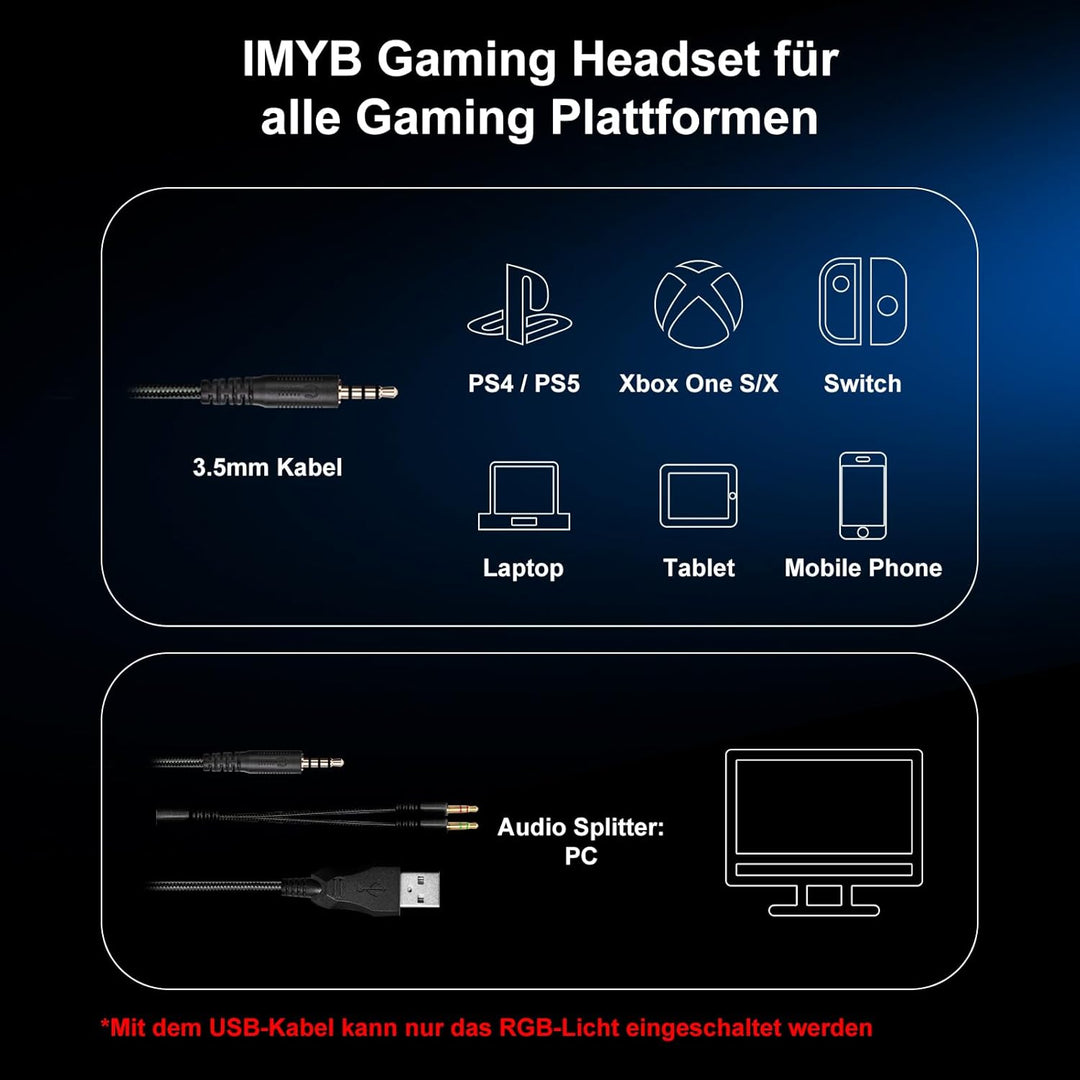 IMYB A36 Gaming Headset mit Mikrofon für Pc, Xbox One Series X/s, Ps4, Ps5, Switch, Stereo Surround