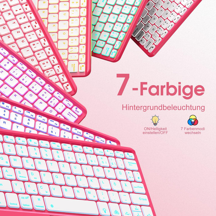 Vobafe Bluetooth Tastatur mit Touchpad, 7-farbiges Backlight iPad Tastatur | Traleicht Kabellose QWE