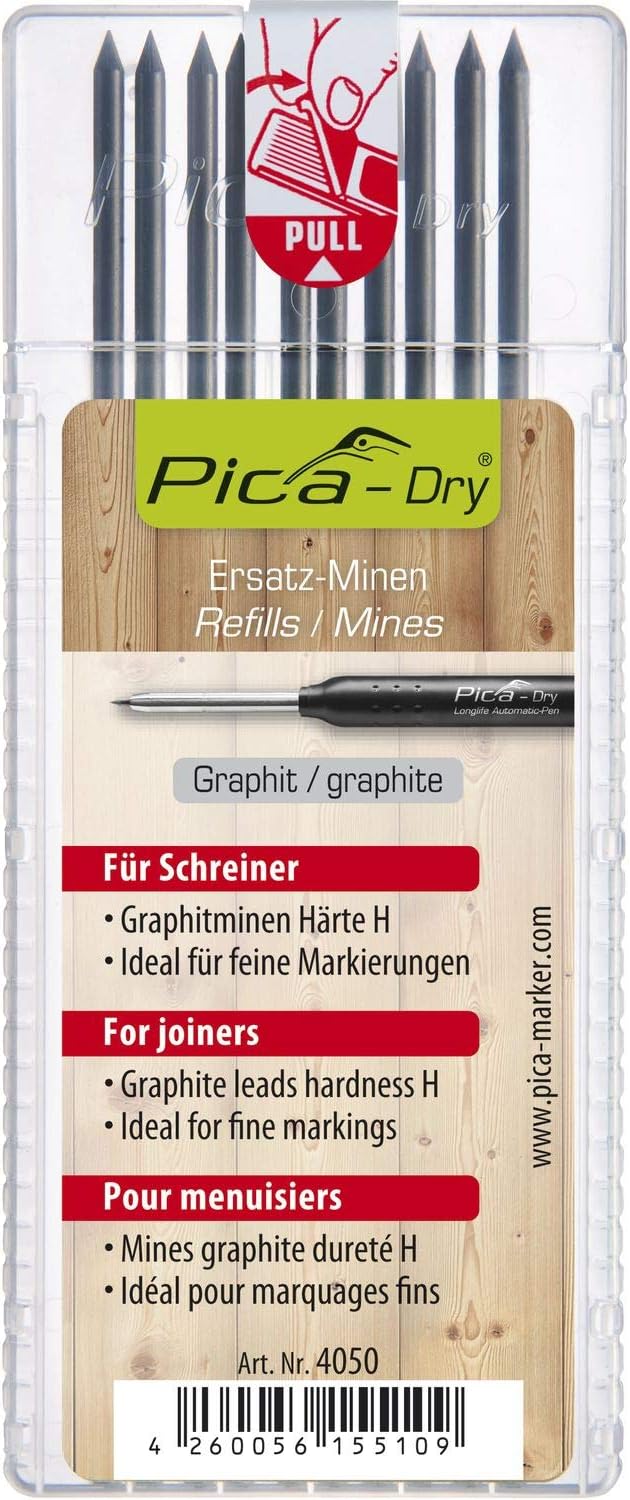 Pica Dry Minen Set - 20 Stück Ersatzminen graphit Härte H - ideal für Tischler 2x Ersatzminen graphi