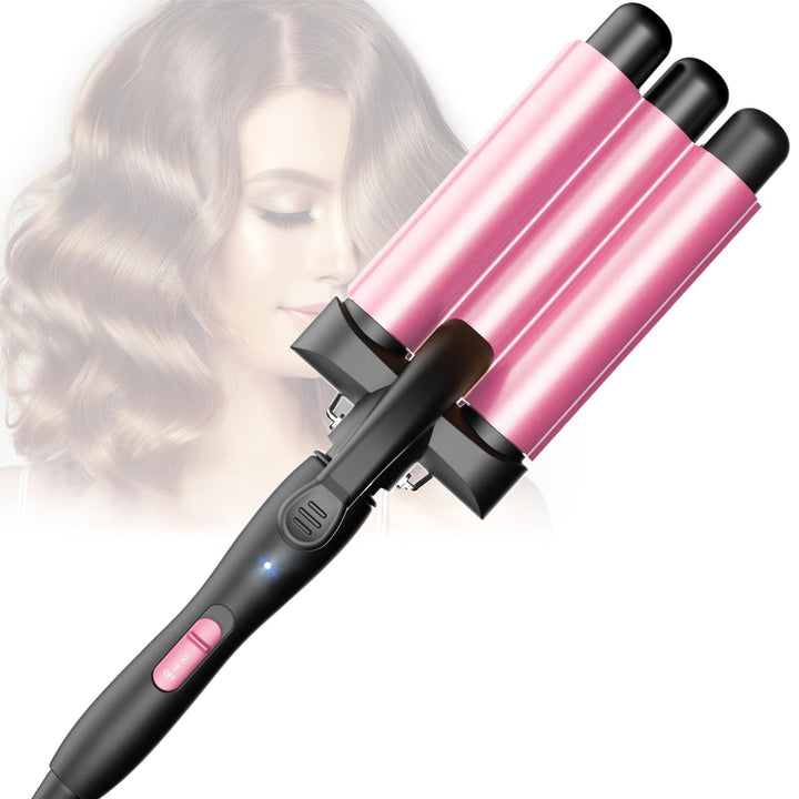 Lockenstab 3 Fässer, Beach Waves Welleneisen mit einstellbarer Temperatur, PTC Schnellheizung Schnel