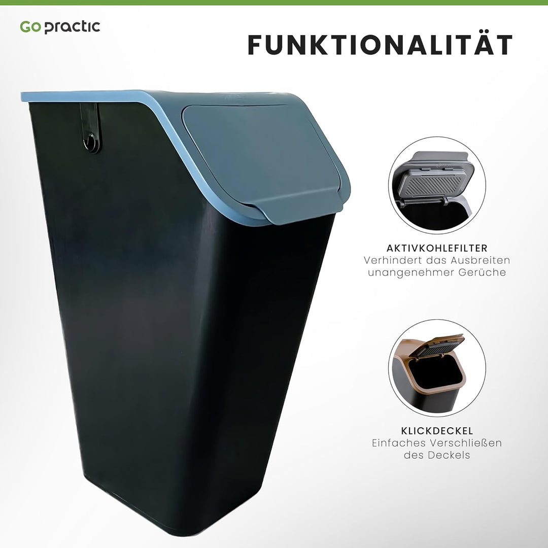 Go Practic Mülleimer Mit Deckel Küche 35 L Click-Function Abfalleimer Mülltrensystem Abfallbehälter