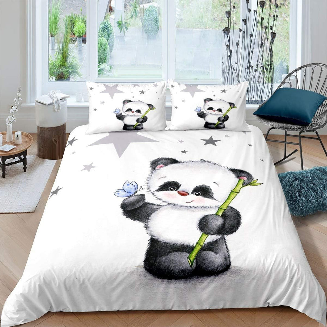 Loussiesd Panda Drucken Bettwäsche Set 135x200cm für Baby Kinder Mädchen Bettbezug Cartoon Tiere Dek