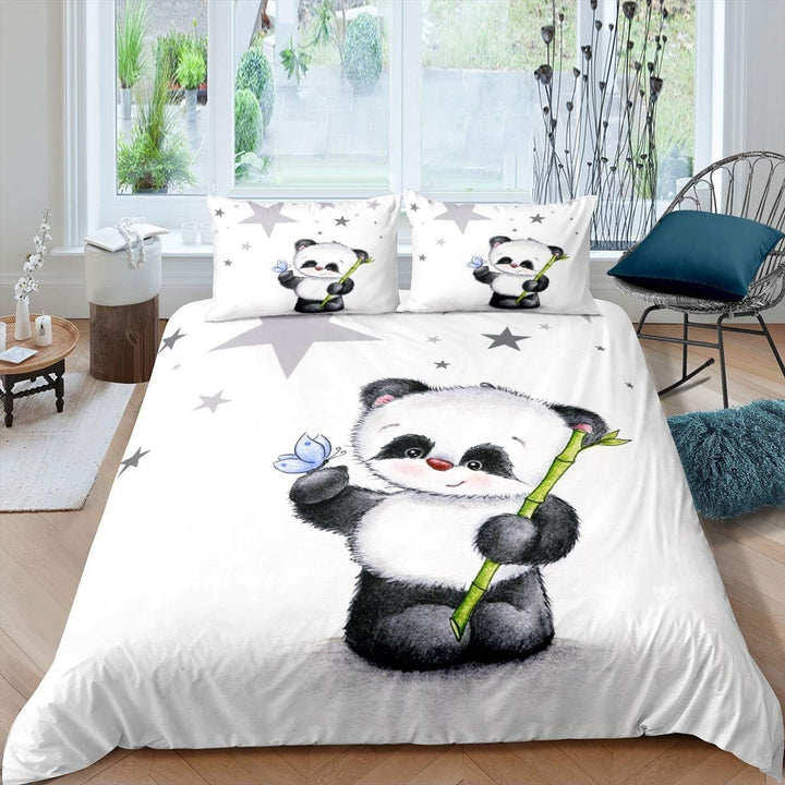Loussiesd Panda Drucken Bettwäsche Set 135x200cm für Baby Kinder Mädchen Bettbezug Cartoon Tiere Dek