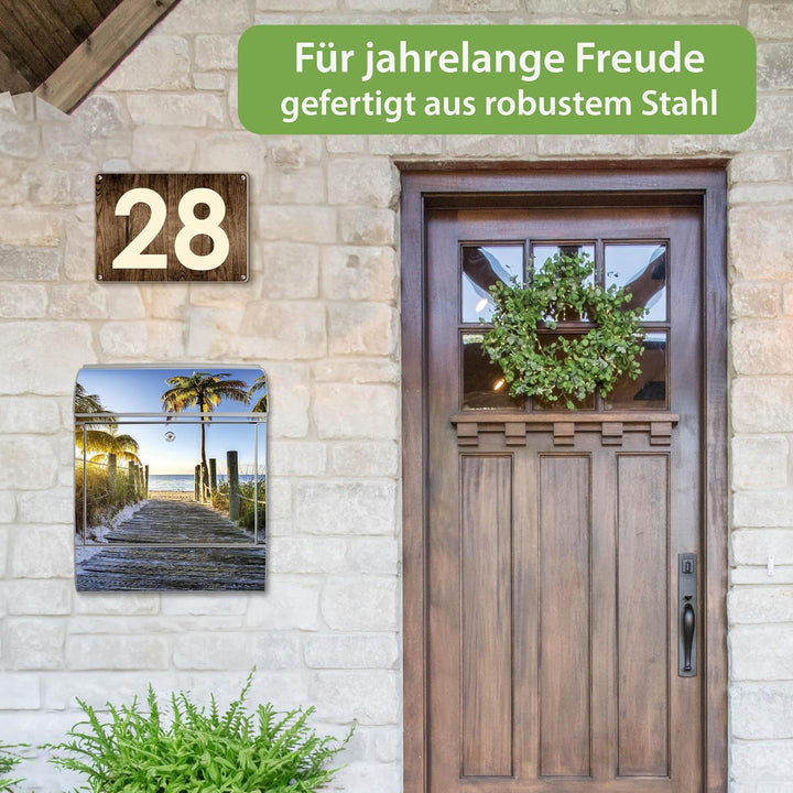banjado Design Briefkasten 38,5x46,5x13cm & 2 Schlüssel - Briefkasten Stahl Silber mit Zeitungsfach