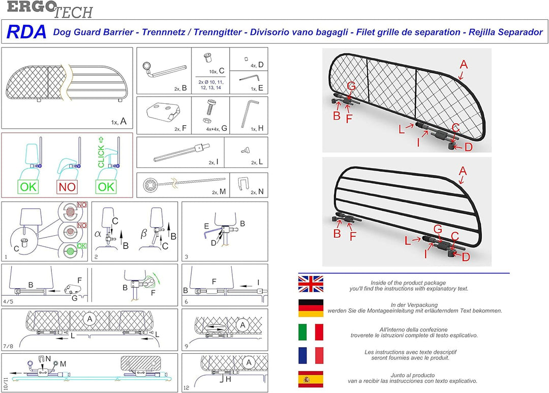 ERGOTECH Trennnetz Trenngitter Hundegitter für Ford Kuga (ab BJ 2020) RDA65-XS8