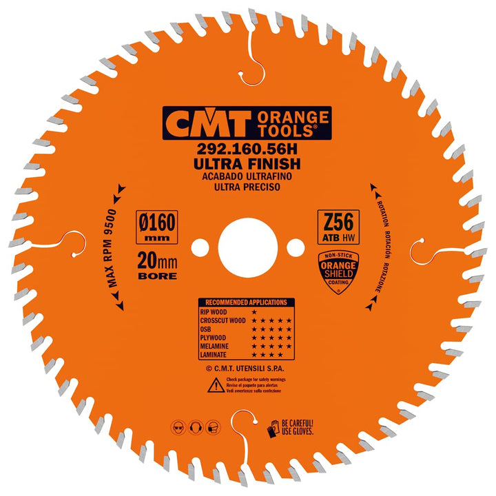 CMT Orange Tools Kreissägeblatt Feinschnitt HW 160 x 2,2 / 1,6 x 20 Z=56 15° ATB - 292.160.56H - für