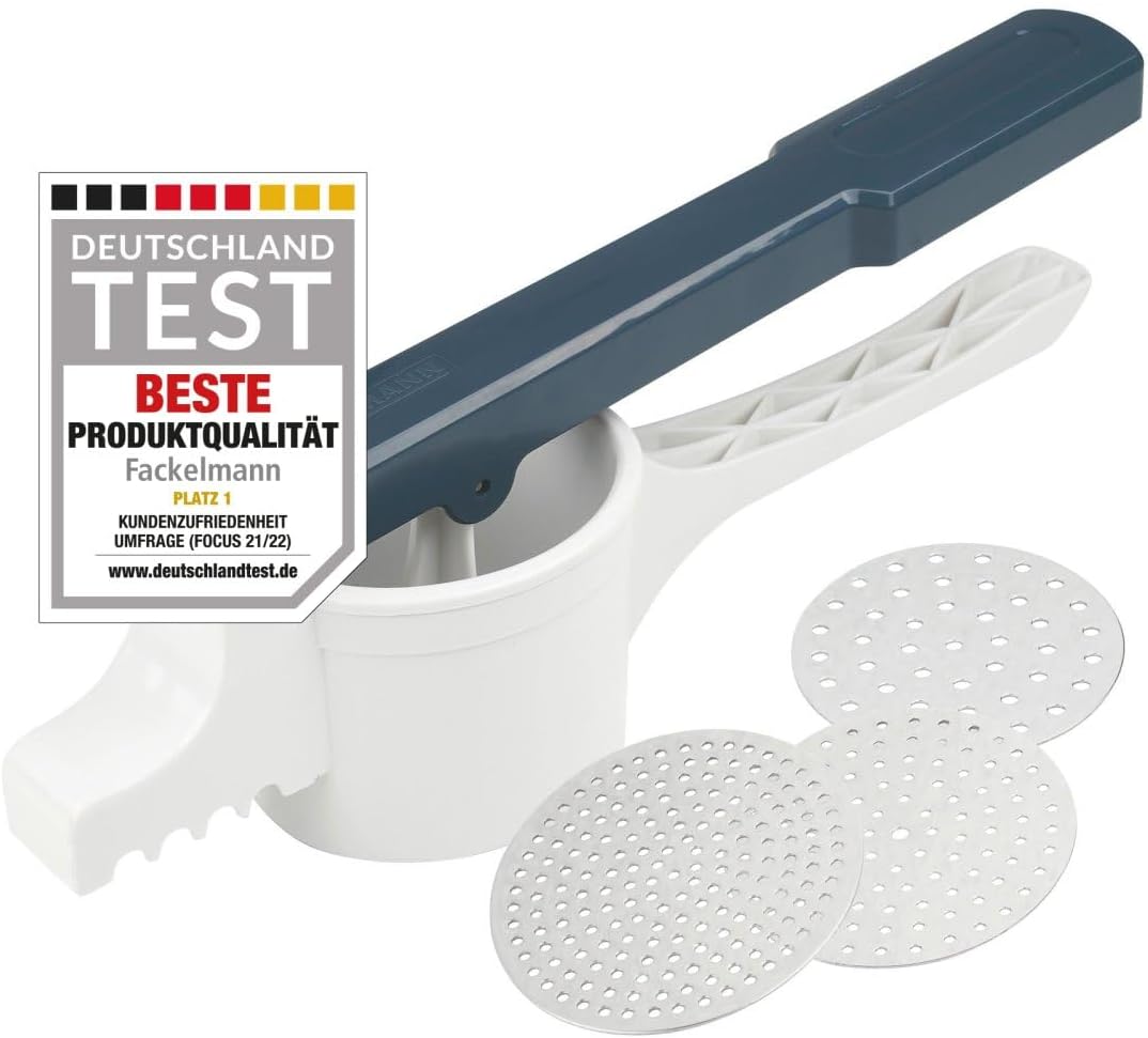 FACKELMANN Spätzlepresse #easyprepare, Kortoffelpresse mit 3 austauschbaren Lochscheiben, Presse mit