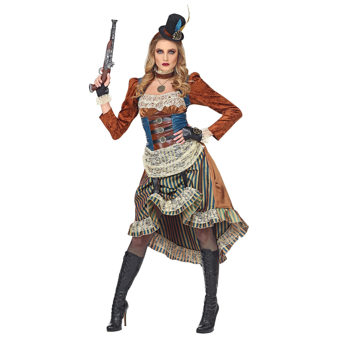 "STEAMPUNK" (dress with choker, fingerless gloves, mini top hat) - (S), S