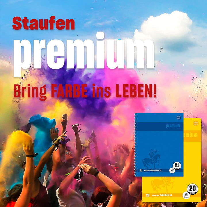 Staufen Premium Schulblock - DIN A4, Lineatur 27 (9mm liniert mit Randlinien), 50 Blatt, 4-fach Loch