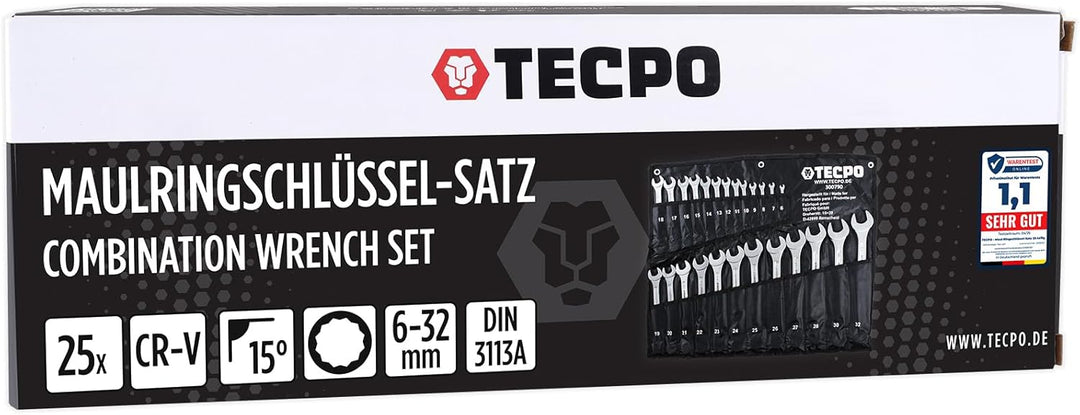 TECPO Maul-Ringschlüssel-Satz 25 Teile Ring Maulschlüssel Werkzeug Schlüssel Set, 6-32mm, 25-teilig