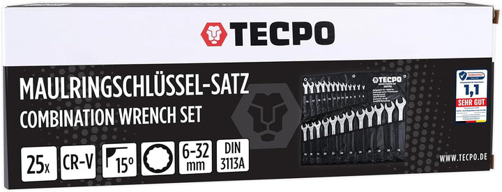 TECPO Maul-Ringschlüssel-Satz 25 Teile Ring Maulschlüssel Werkzeug Schlüssel Set, 6-32mm, 25-teilig