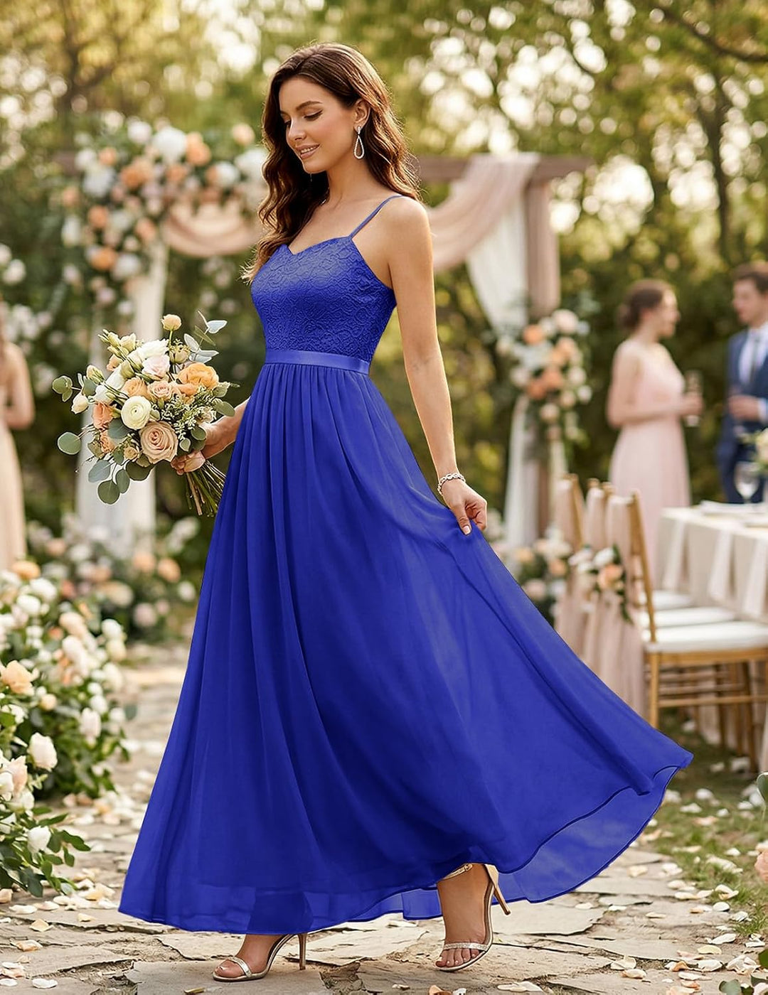DRESSTELLS Damen Abendkleider Elegant für Hochzeit Brautjungfernkleider Lang Chiffon Brautjungfernkl