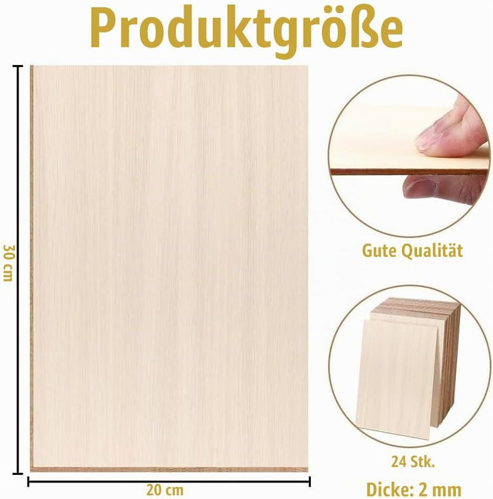 24Pcs Balsaholz Platten Sperrholz 300 x 200 x 2mm Lindensperrholz Holzplatten zum Basteln, Holzplatt