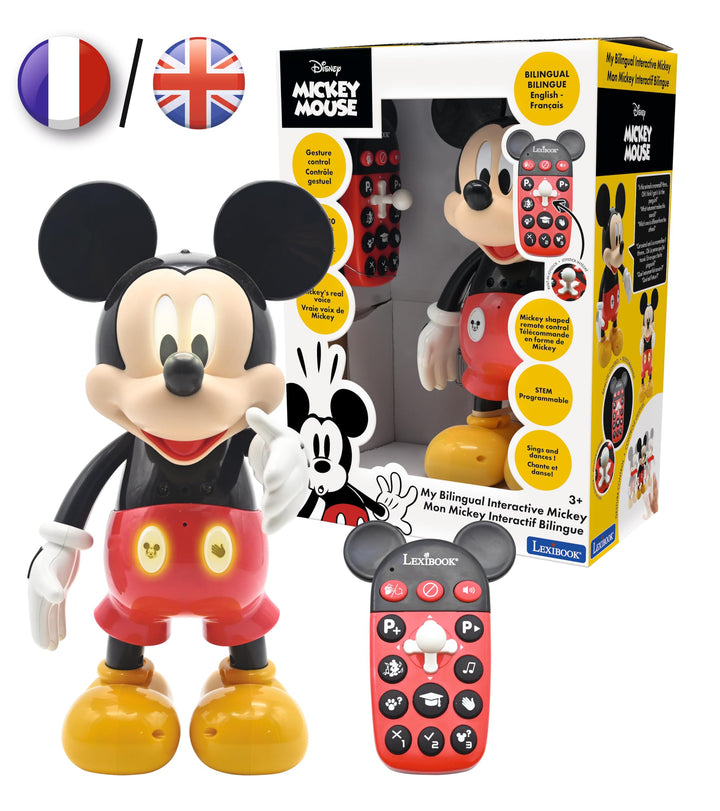 Lexibook MCH01i1 Disney – Roboter Mickey zweisprachig Französisch/Englisch, 100 Lernquiz, Lichteffek