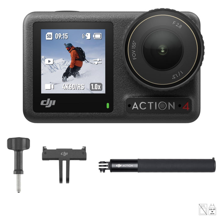 DJI Osmo Action 4 Ski-Combo – Ideal für Skifahrer mit Kit aus Osmo Verlängerungsstab (1,5 m), Kleine