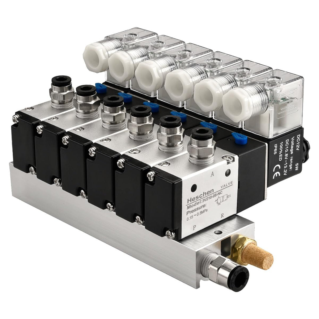 Heschen Elektrisches pneumatisches 6 Magnetventil, 3V210-08, DC12V, PT1/4, 3/2-Wege, Krümmersockel,