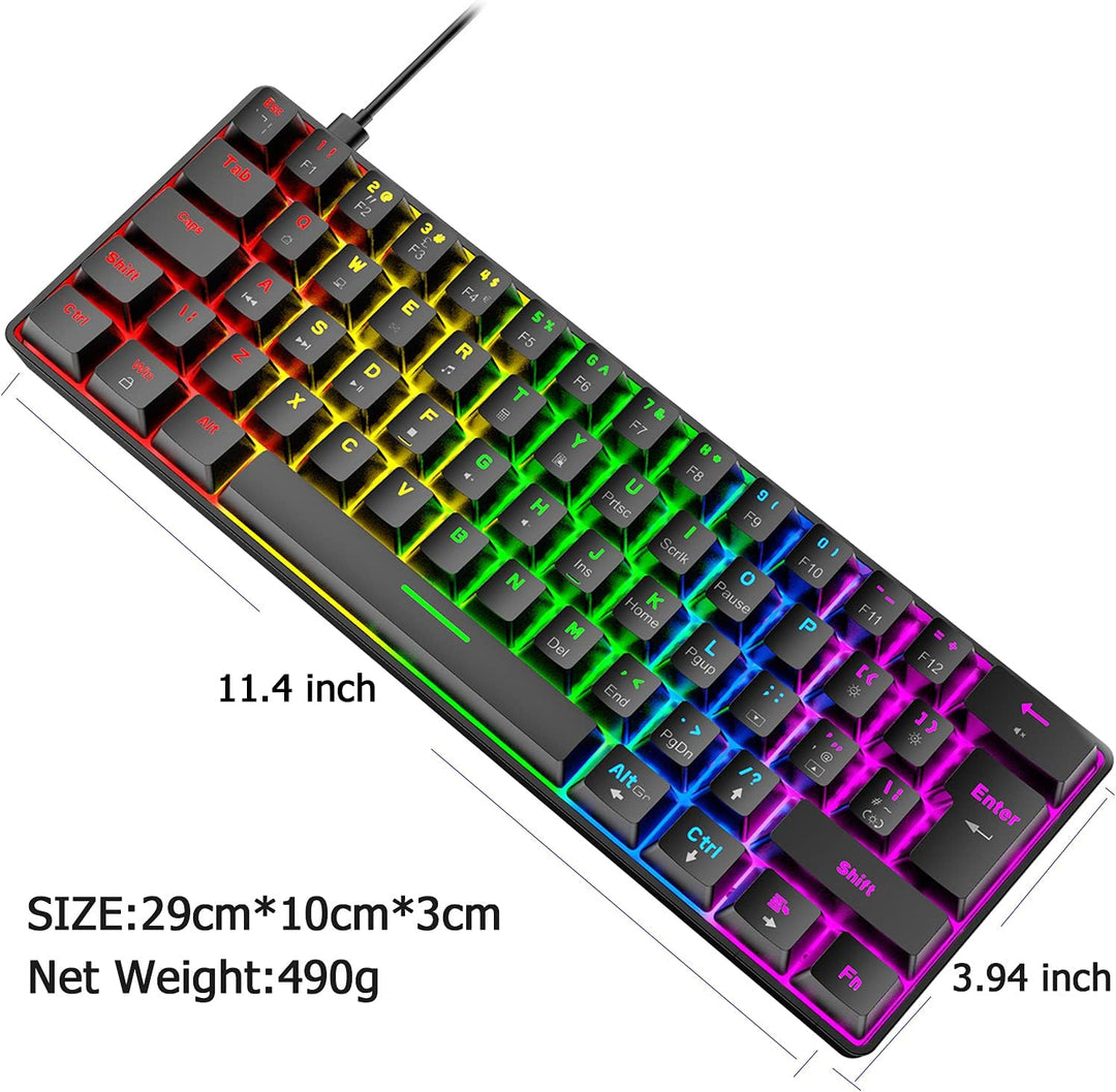 Mini 60% Gaming-Tastatur Kabelgebundene mechanische Keyboard, Kompakte Tragbare 62 Tasten, UK-Layout
