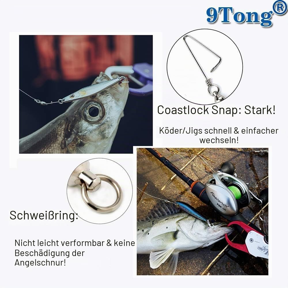 Kugellager Wirbel mit Coastlock Snap, Edelstahl geschweisster Ring für Angeln Salzwasser Standard Si