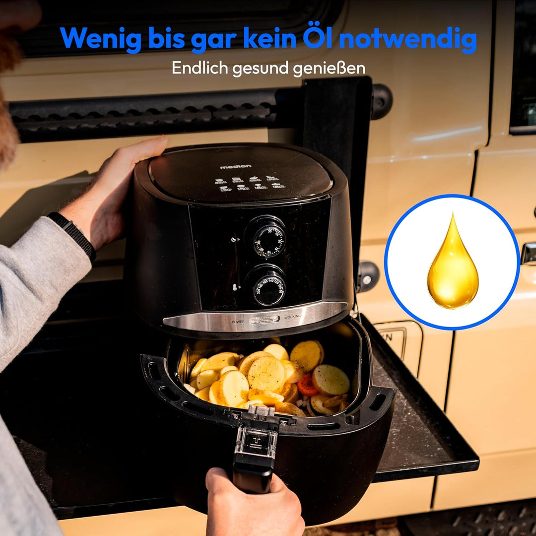 MEDION Heissluftfritteuse (3,2 Liter Frittierkorb, ca. 1400 Watt, einfache Bedienung, ölfreies Fritt