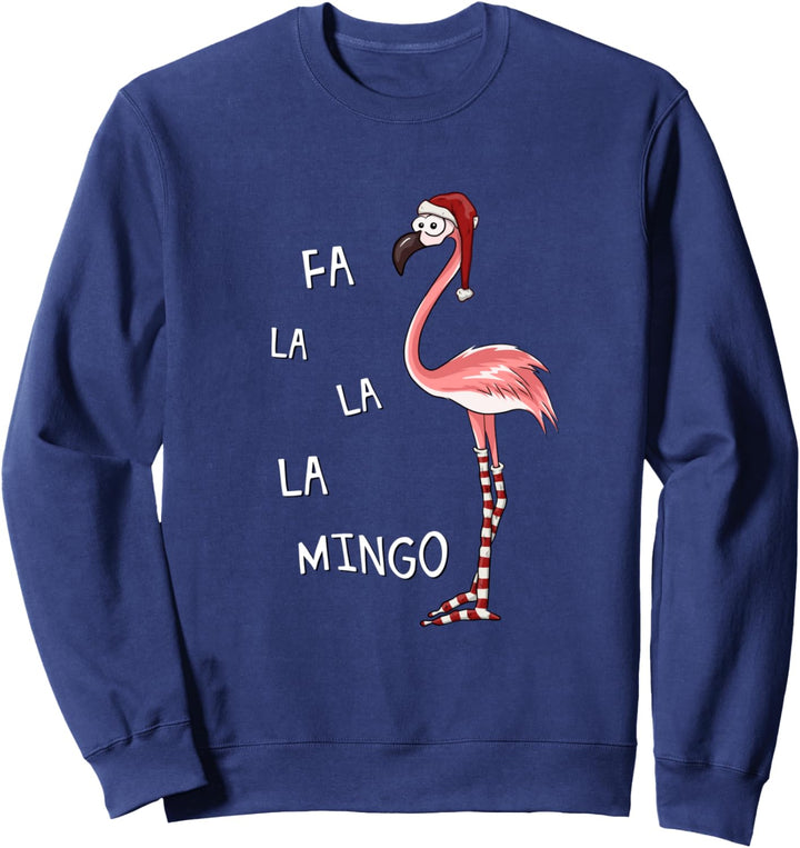 Fa La La Mingo pink Flamingo mit Weihnachts-Mütze & Socken Sweatshirt