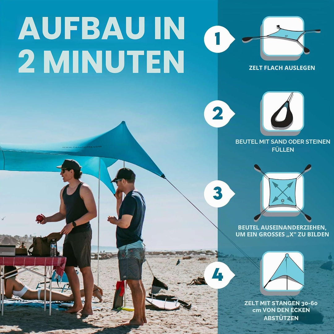 Neso Strandmuschel Gigante 2,5 m hoch 3,3 x 3,3 m | verstärkte Ecken und Kühlfach | Farbe: Blaugrün,