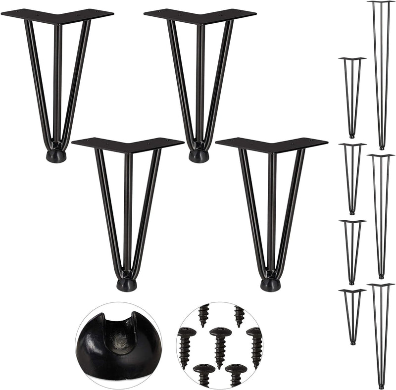 Relaxdays Hairpin Legs, 4er Set, 3 Streben, Metall, Haarnadel Tischbein für Hocker, Tisch & Schrank,